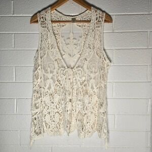 Natural Beachy Lace Crochet Vest Top One Size Boho Topper Angel Hippie Artsy